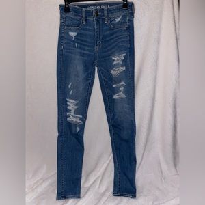 Ripped medium denim AE high rise jeggings